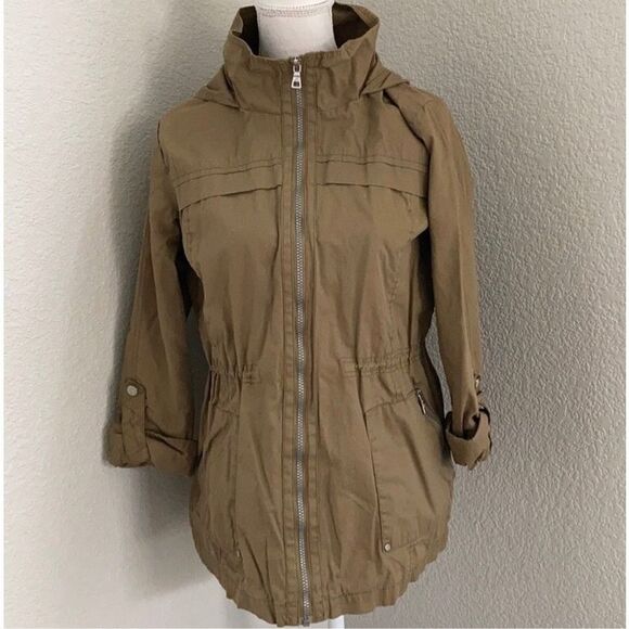 Sam Edelman Khaki Brown Utility Jacket With Hood Size Small - Picture 1 of 8